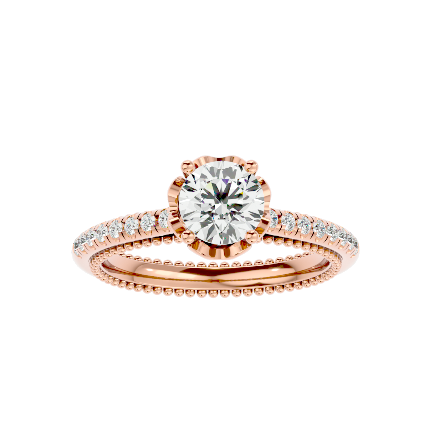 Beaded Two-Tone Solitaire Diamond Ring