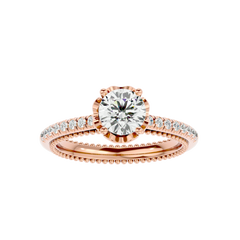 Beaded Two-Tone Solitaire Diamond Ring