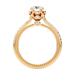 Beaded Two-Tone Solitaire Diamond Ring
