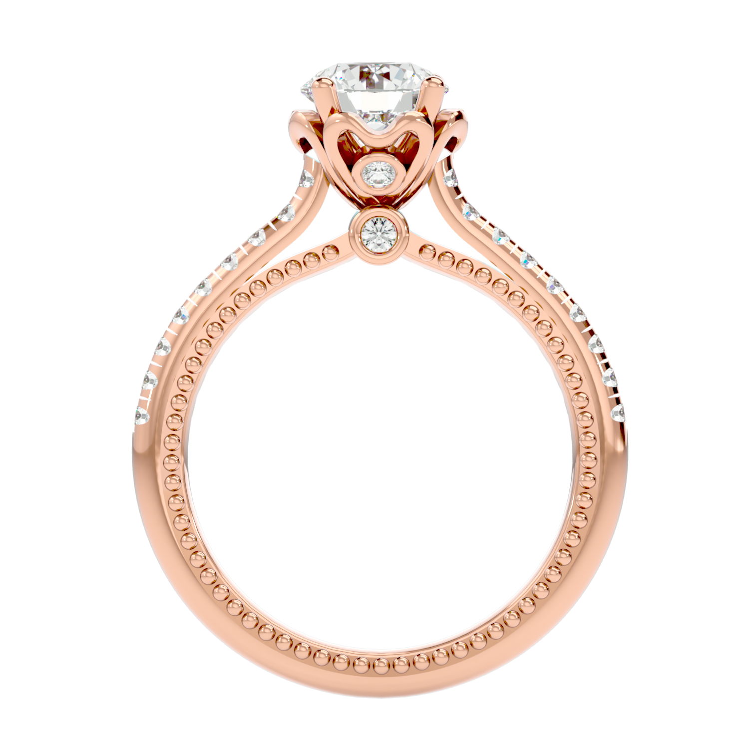 Beaded Two-Tone Solitaire Diamond Ring