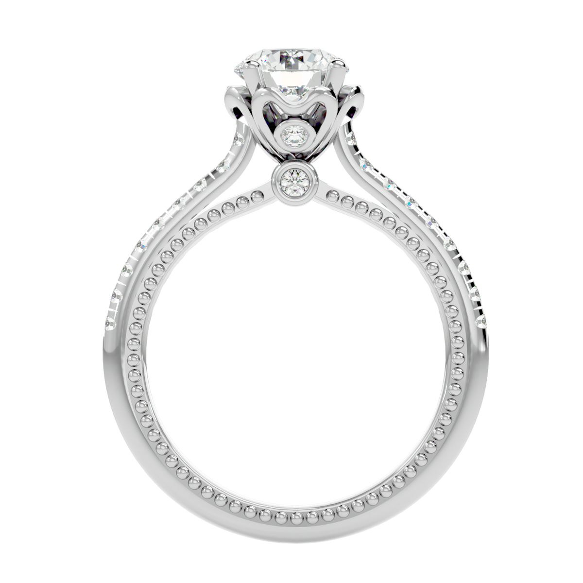 Beaded Two-Tone Solitaire Diamond Ring