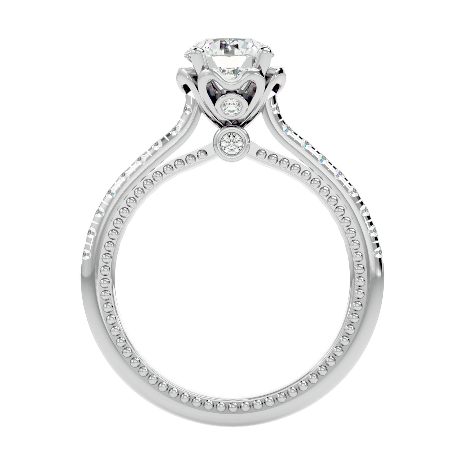 Beaded Two-Tone Solitaire Diamond Ring