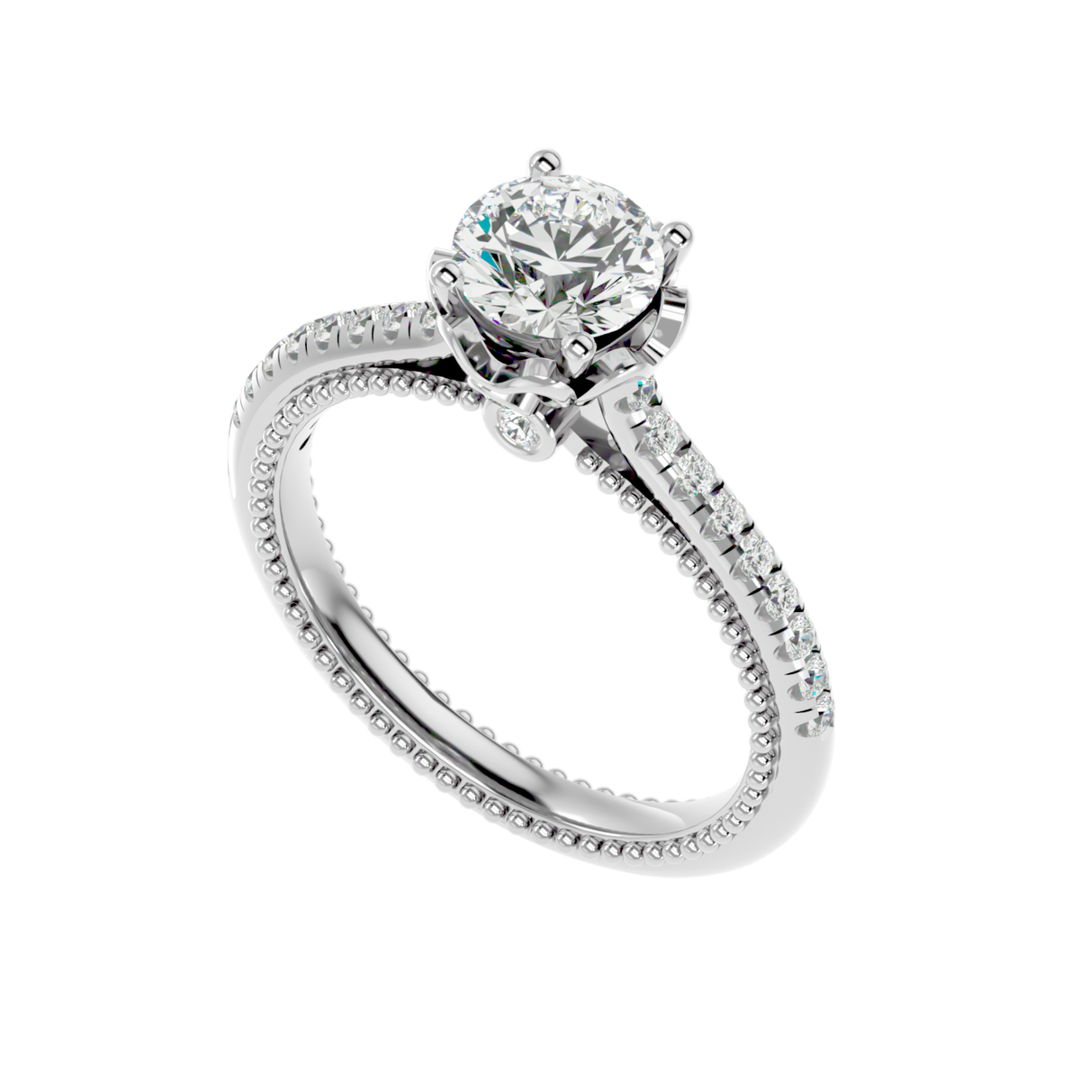 Beaded Two-Tone Solitaire Diamond Ring