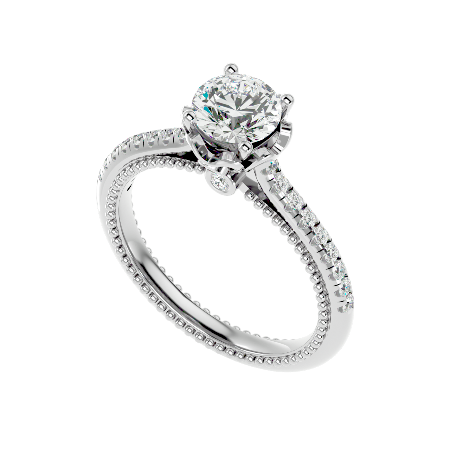 Beaded Two-Tone Solitaire Diamond Ring