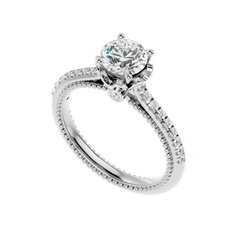 Beaded Two-Tone Solitaire Diamond Ring