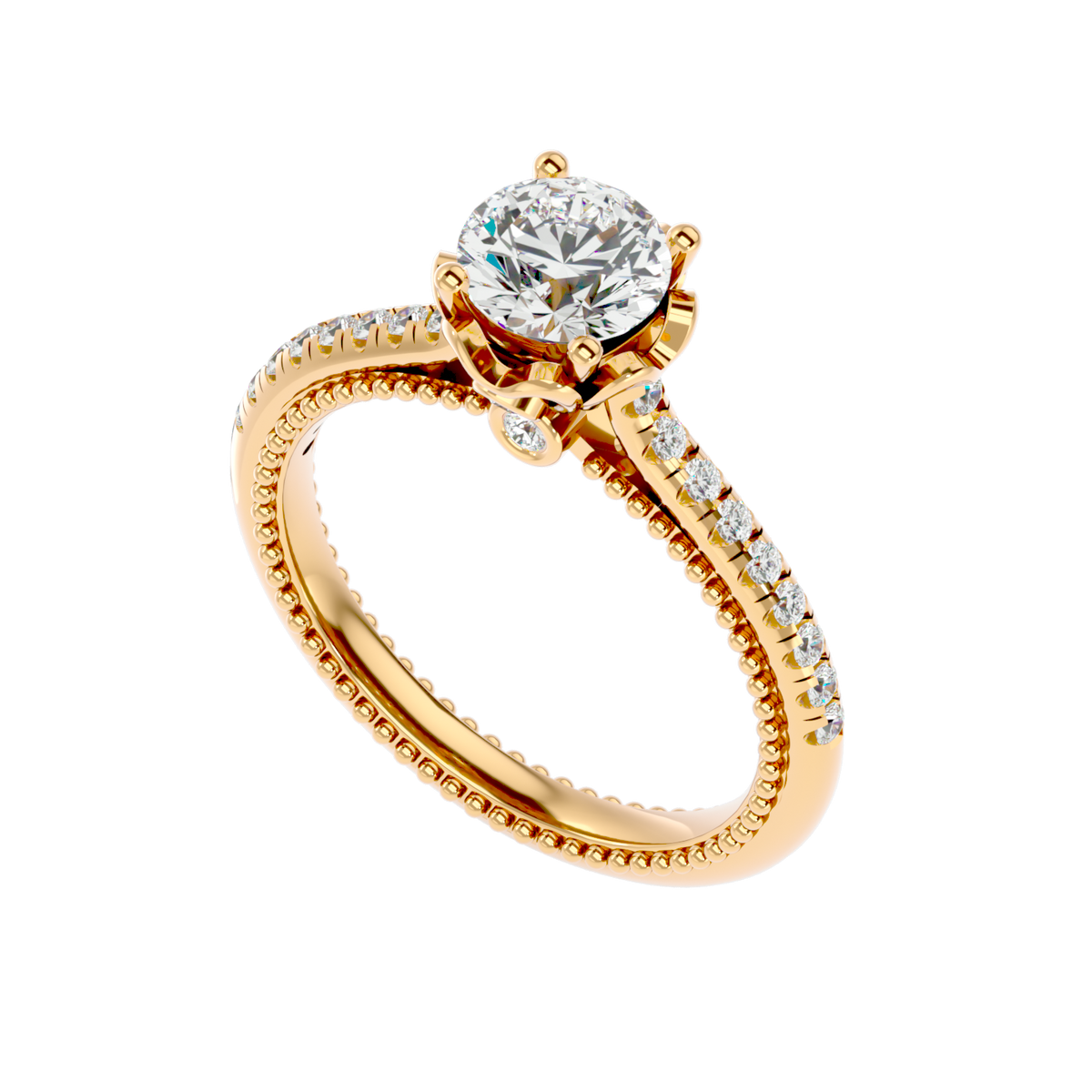 Beaded Two-Tone Solitaire Diamond Ring