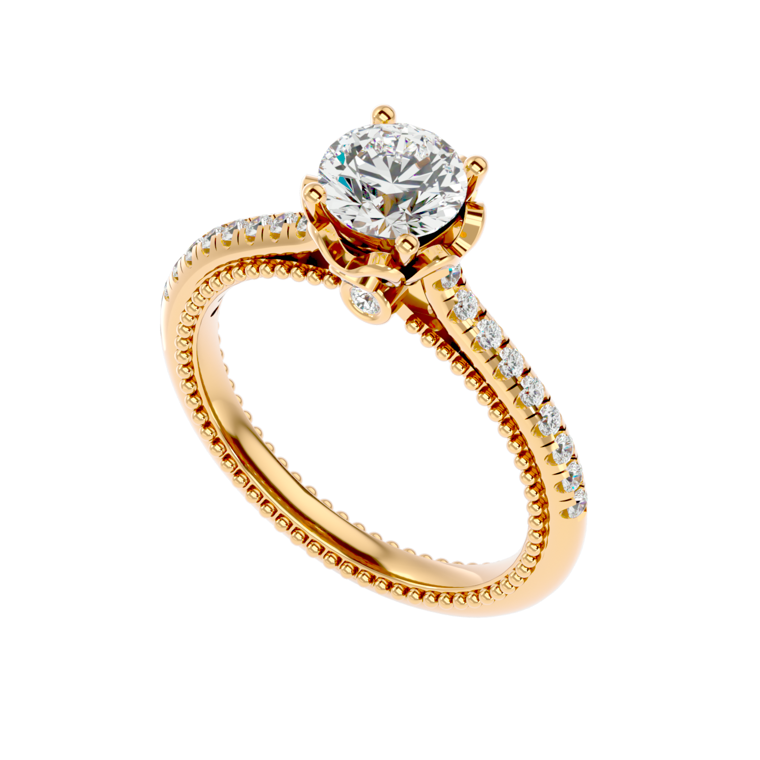 Beaded Two-Tone Solitaire Diamond Ring