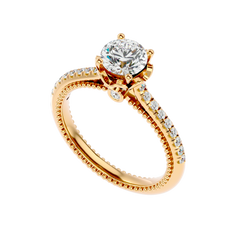 Beaded Two-Tone Solitaire Diamond Ring