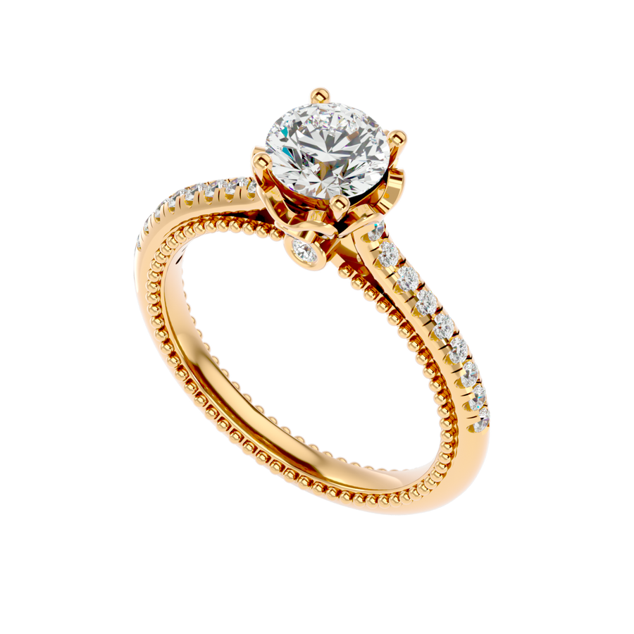 Beaded Two-Tone Solitaire Diamond Ring