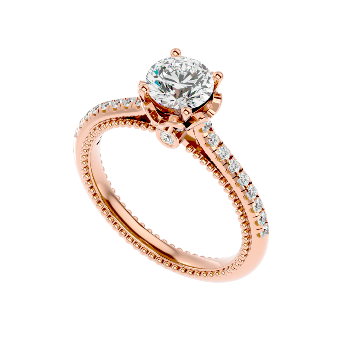 Beaded Two-Tone Solitaire Diamond Ring