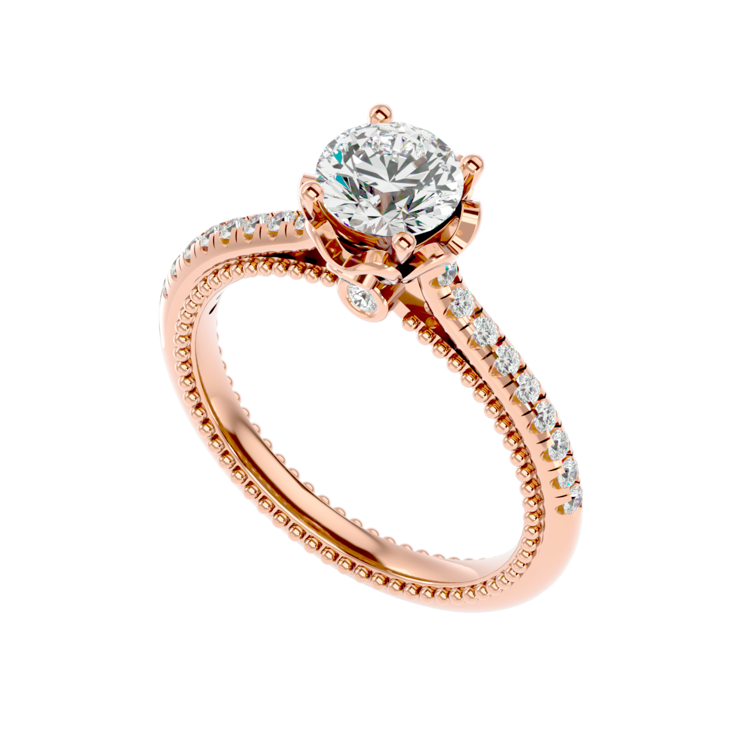 Beaded Two-Tone Solitaire Diamond Ring