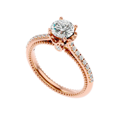 Beaded Two-Tone Solitaire Diamond Ring