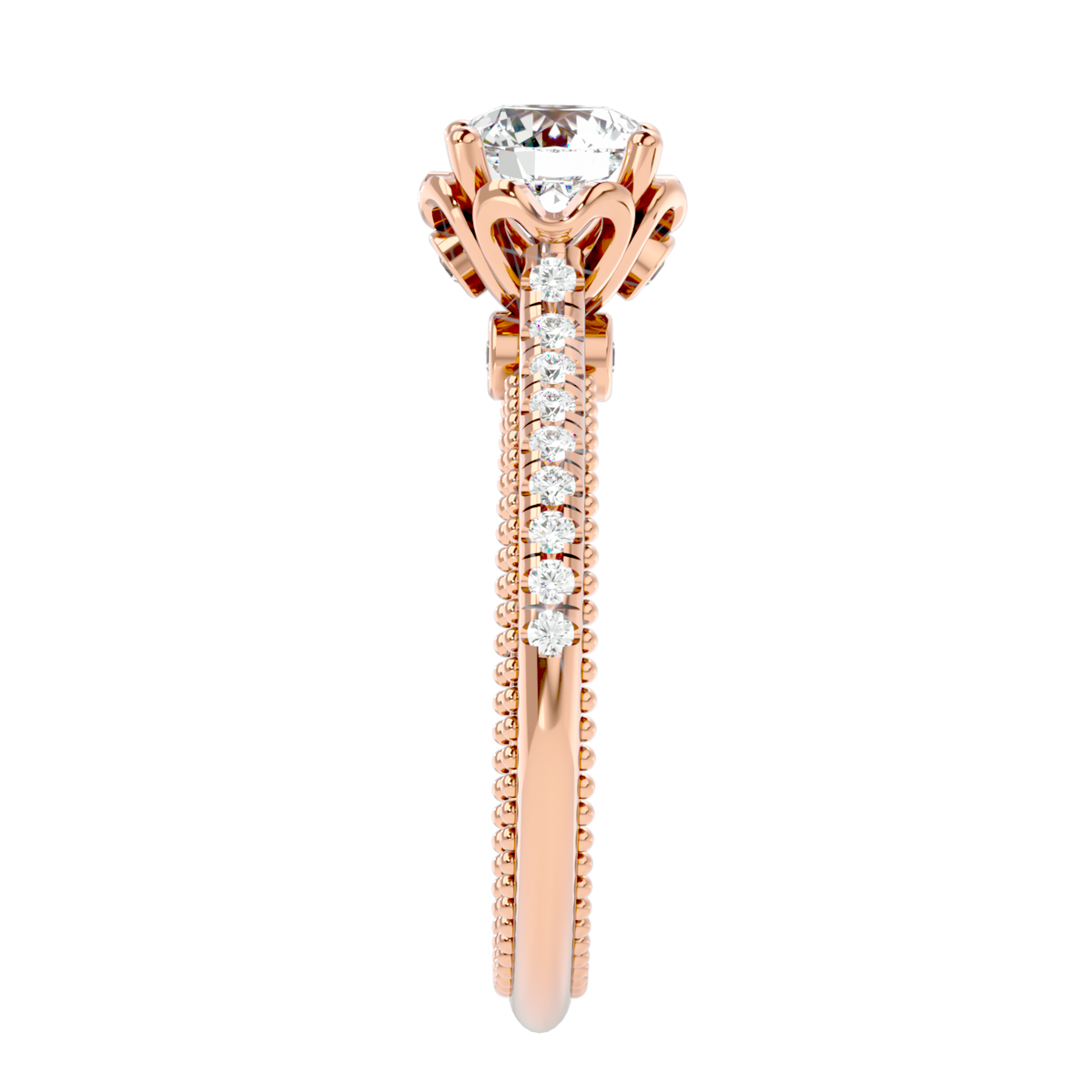 Beaded Two-Tone Solitaire Diamond Ring