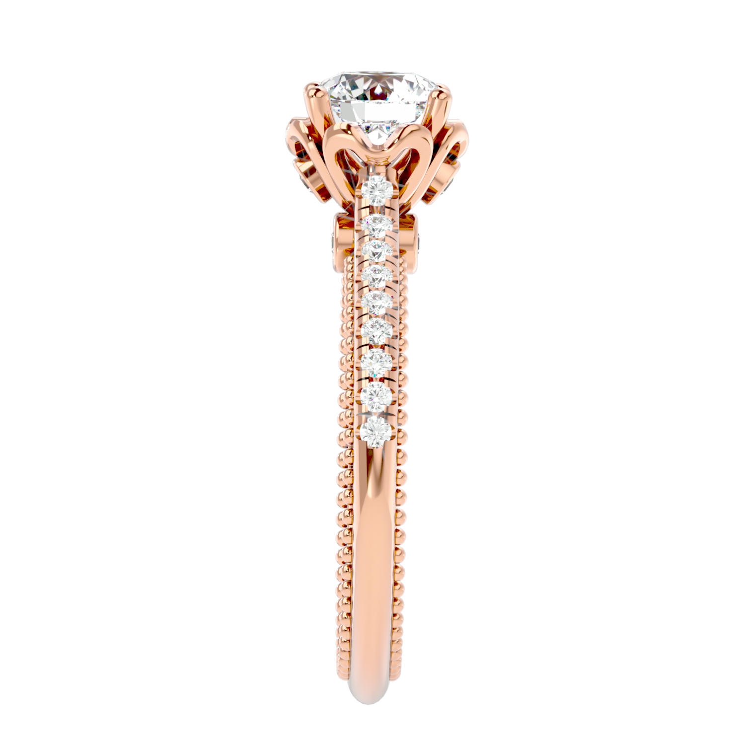 Beaded Two-Tone Solitaire Diamond Ring