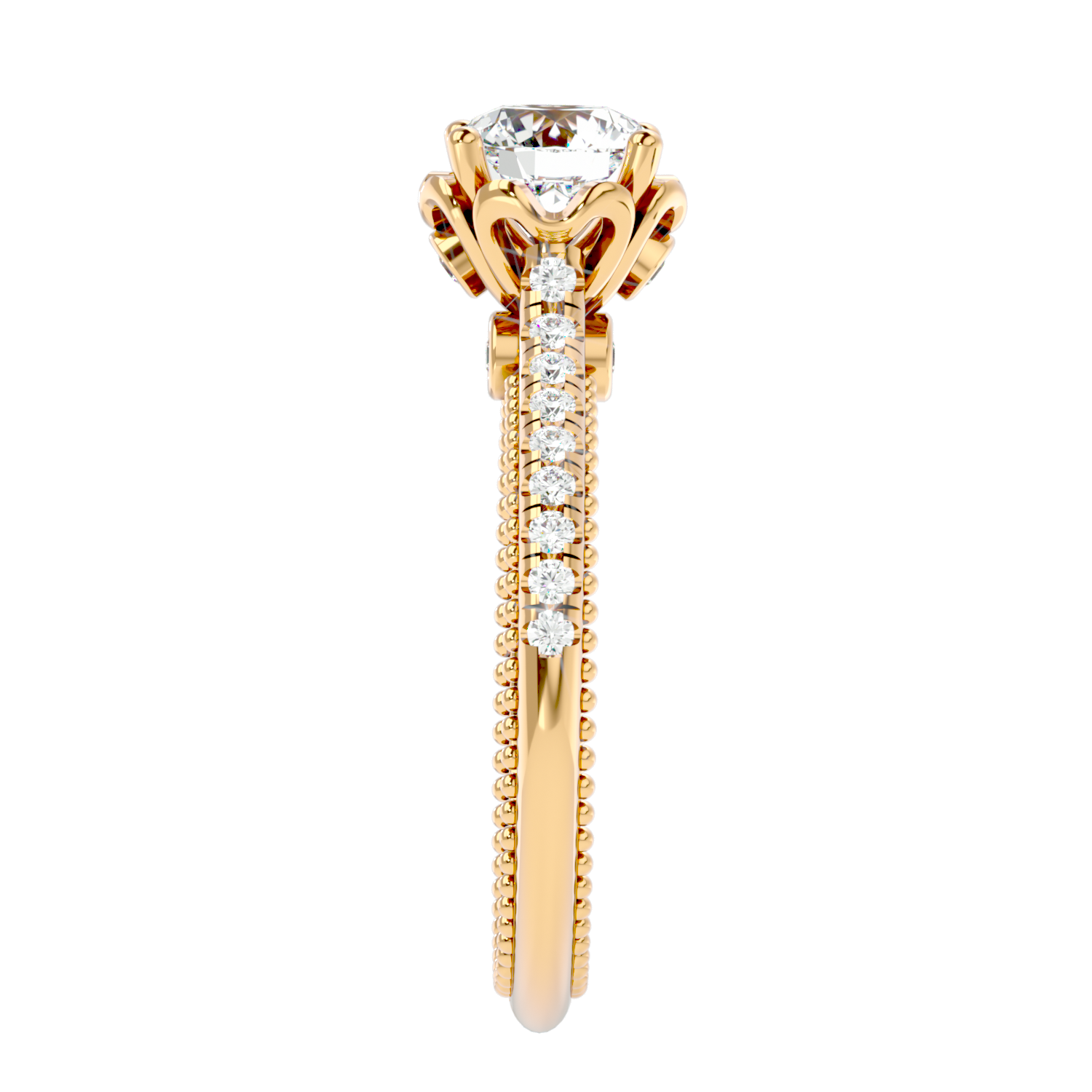 Beaded Two-Tone Solitaire Diamond Ring