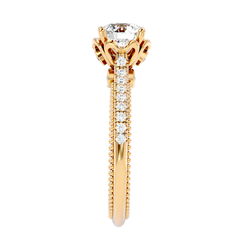 Beaded Two-Tone Solitaire Diamond Ring
