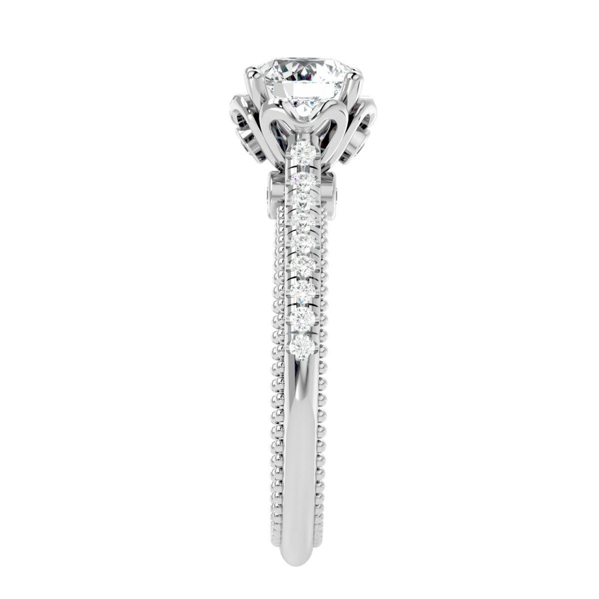Beaded Two-Tone Solitaire Diamond Ring