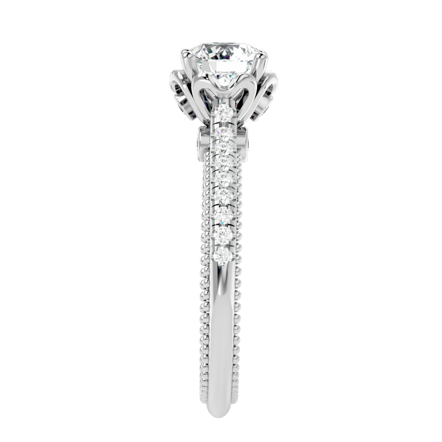 Beaded Two-Tone Solitaire Diamond Ring