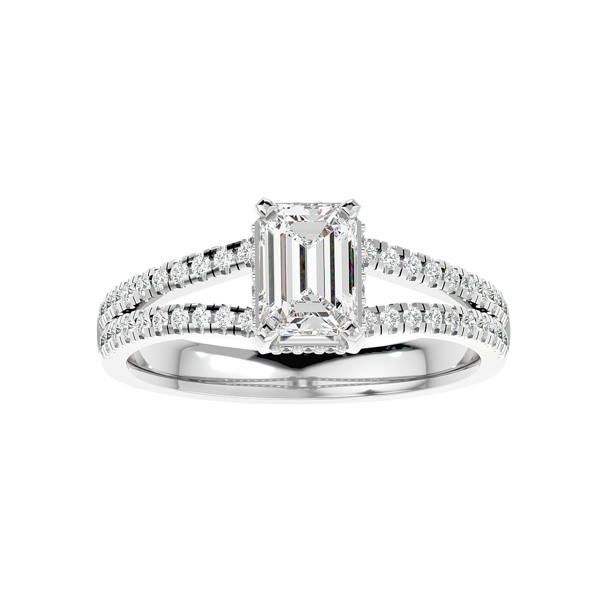 Pavé Band Solitaire Diamond Ring