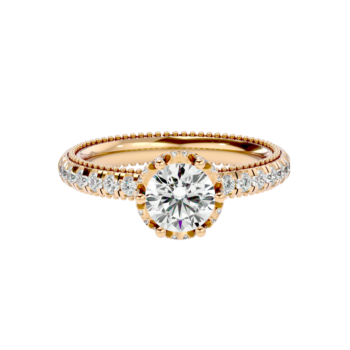 Milgrain Pavé Solitaire Diamond Ring