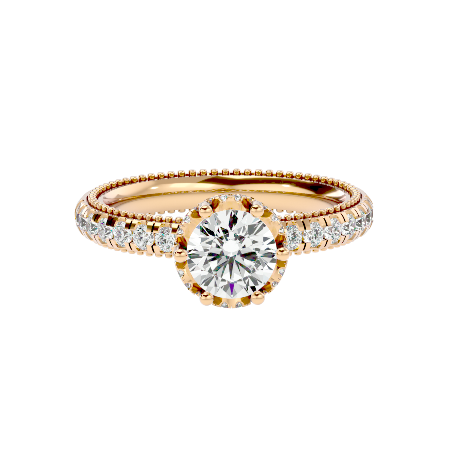 Milgrain Pavé Solitaire Diamond Ring