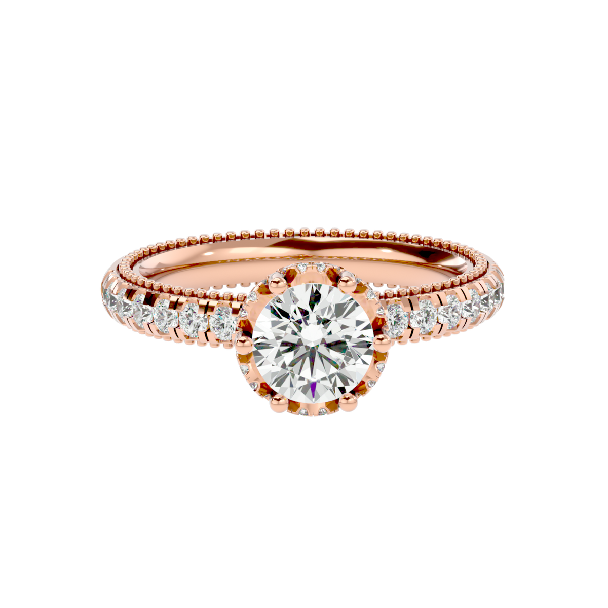Milgrain Pavé Solitaire Diamond Ring