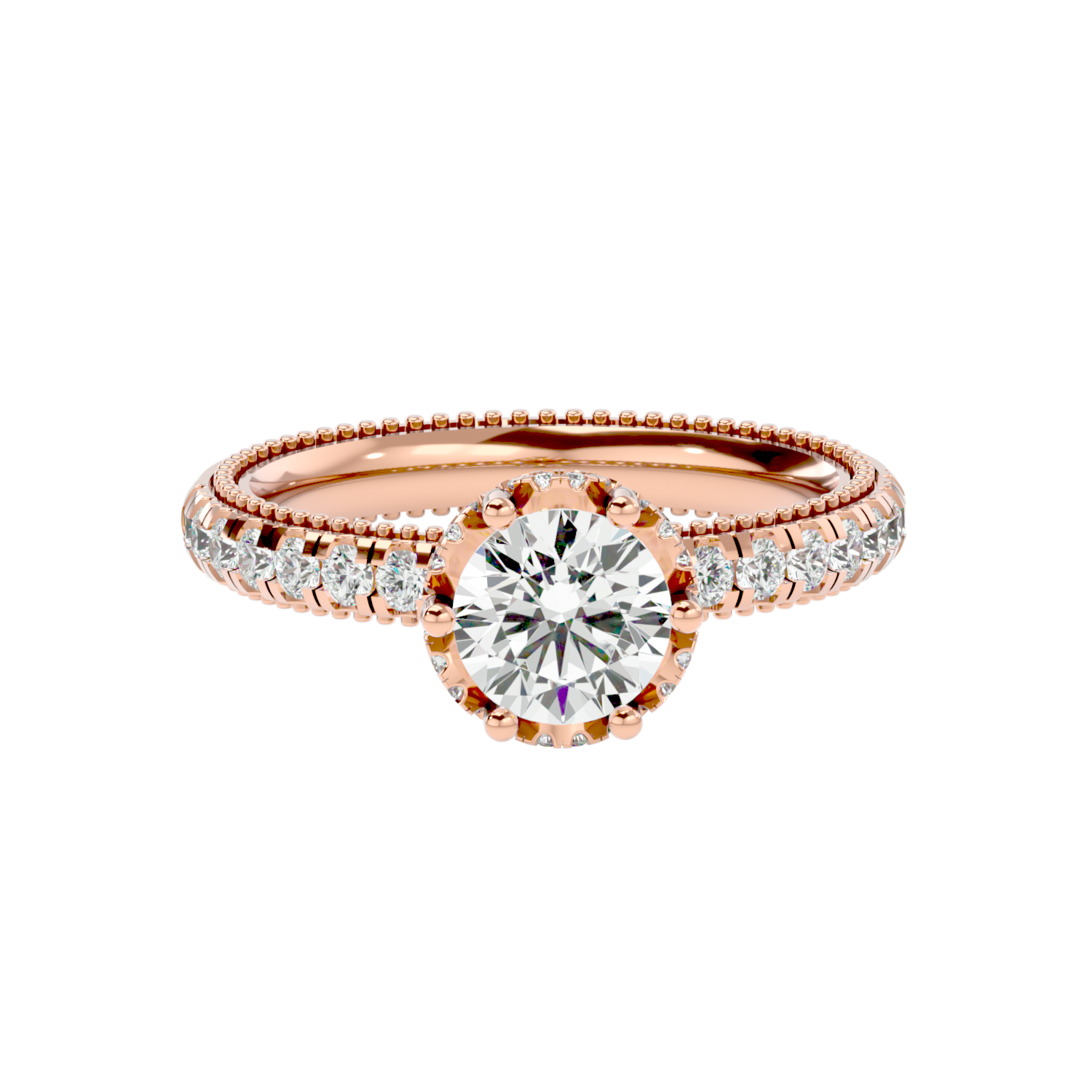 Milgrain Pavé Solitaire Diamond Ring