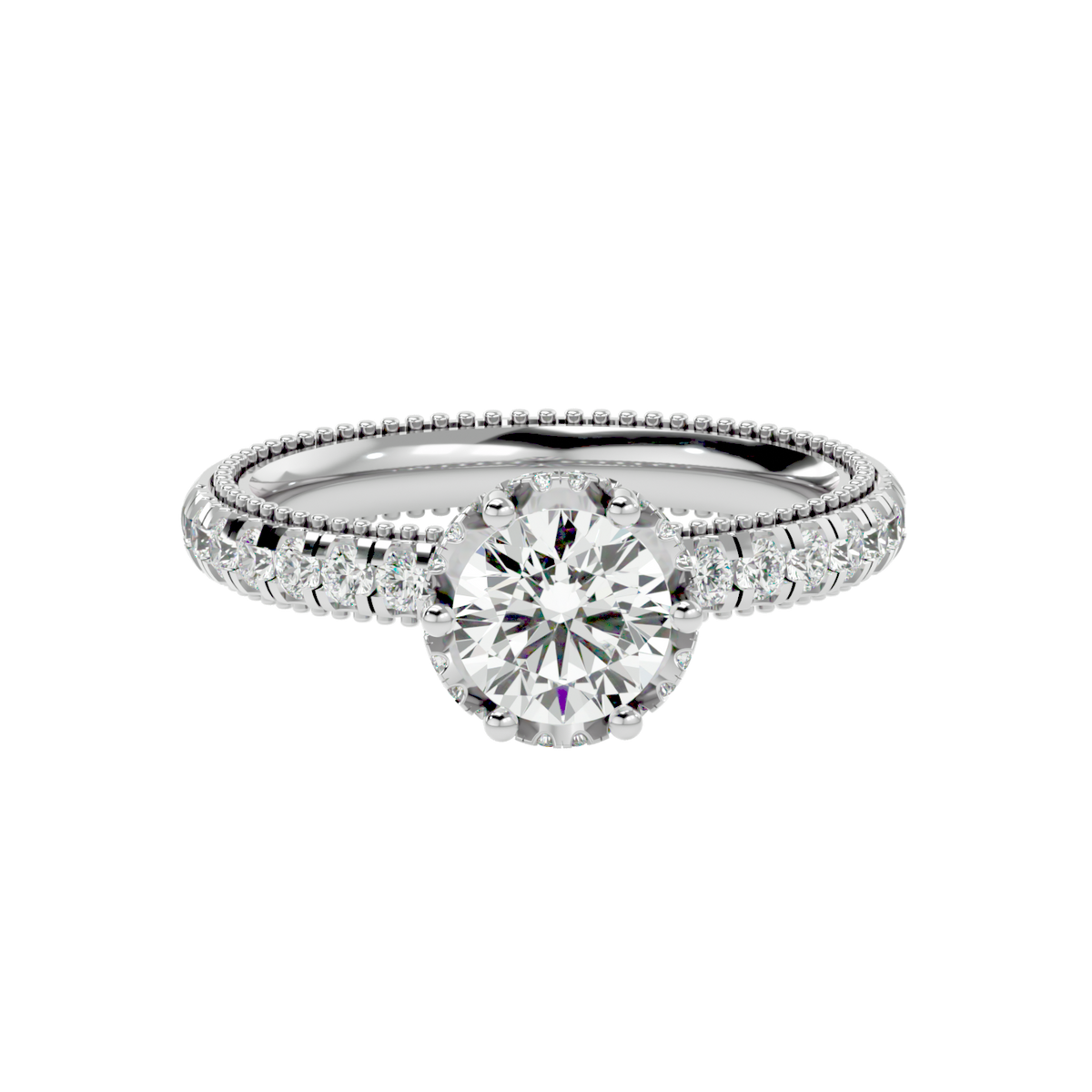 Milgrain Pavé Solitaire Diamond Ring