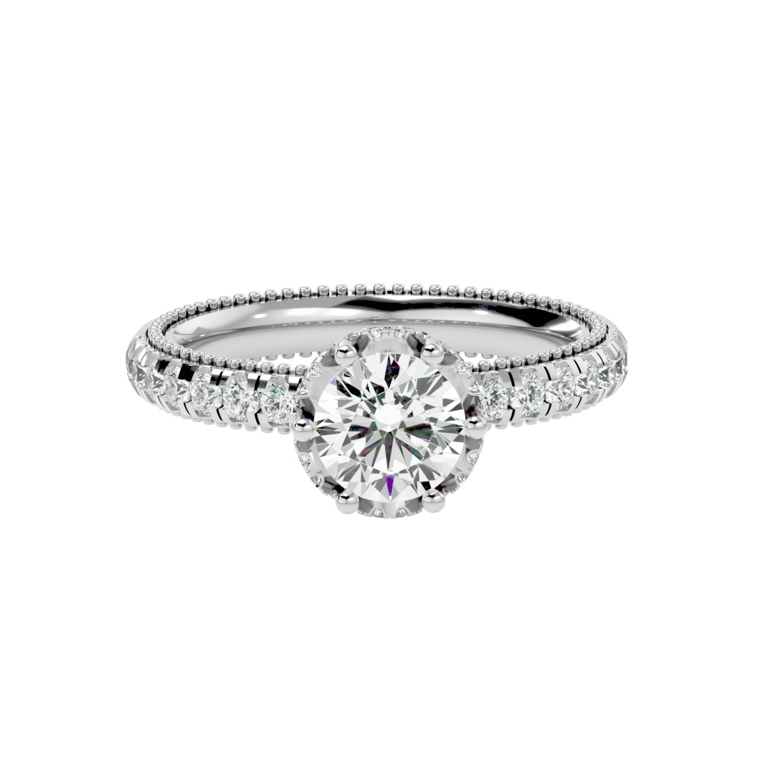 Milgrain Pavé Solitaire Diamond Ring