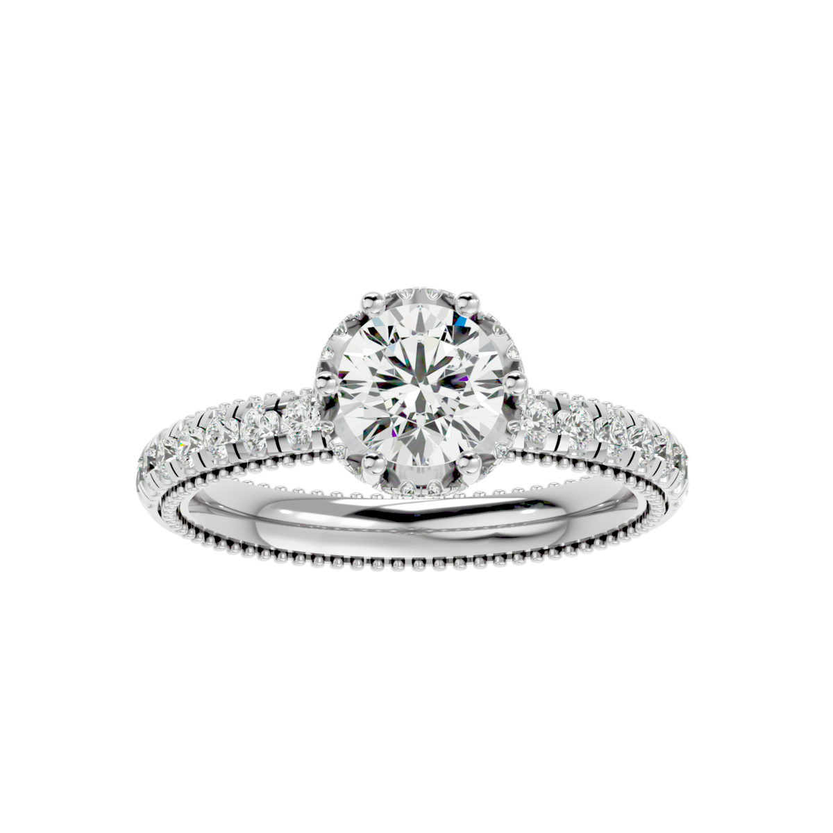 Milgrain Pavé Solitaire Diamond Ring