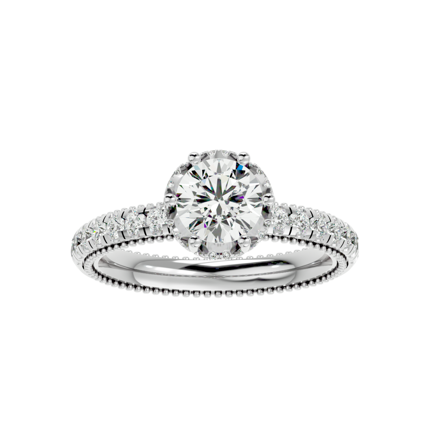 Milgrain Pavé Solitaire Diamond Ring