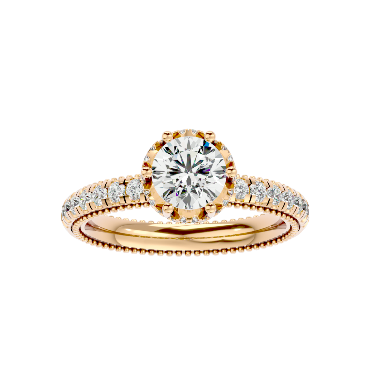 Milgrain Pavé Solitaire Diamond Ring