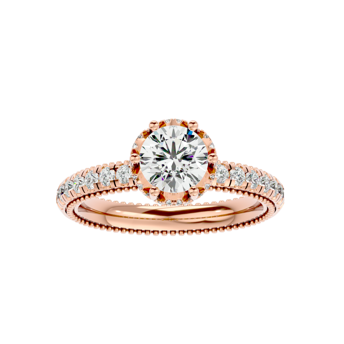 Milgrain Pavé Solitaire Diamond Ring