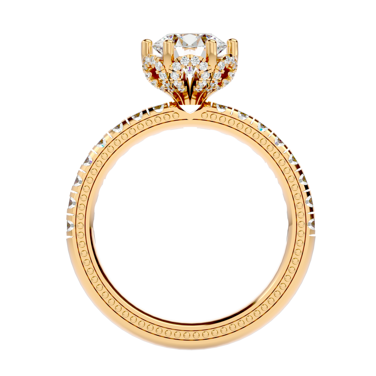 Milgrain Pavé Solitaire Diamond Ring