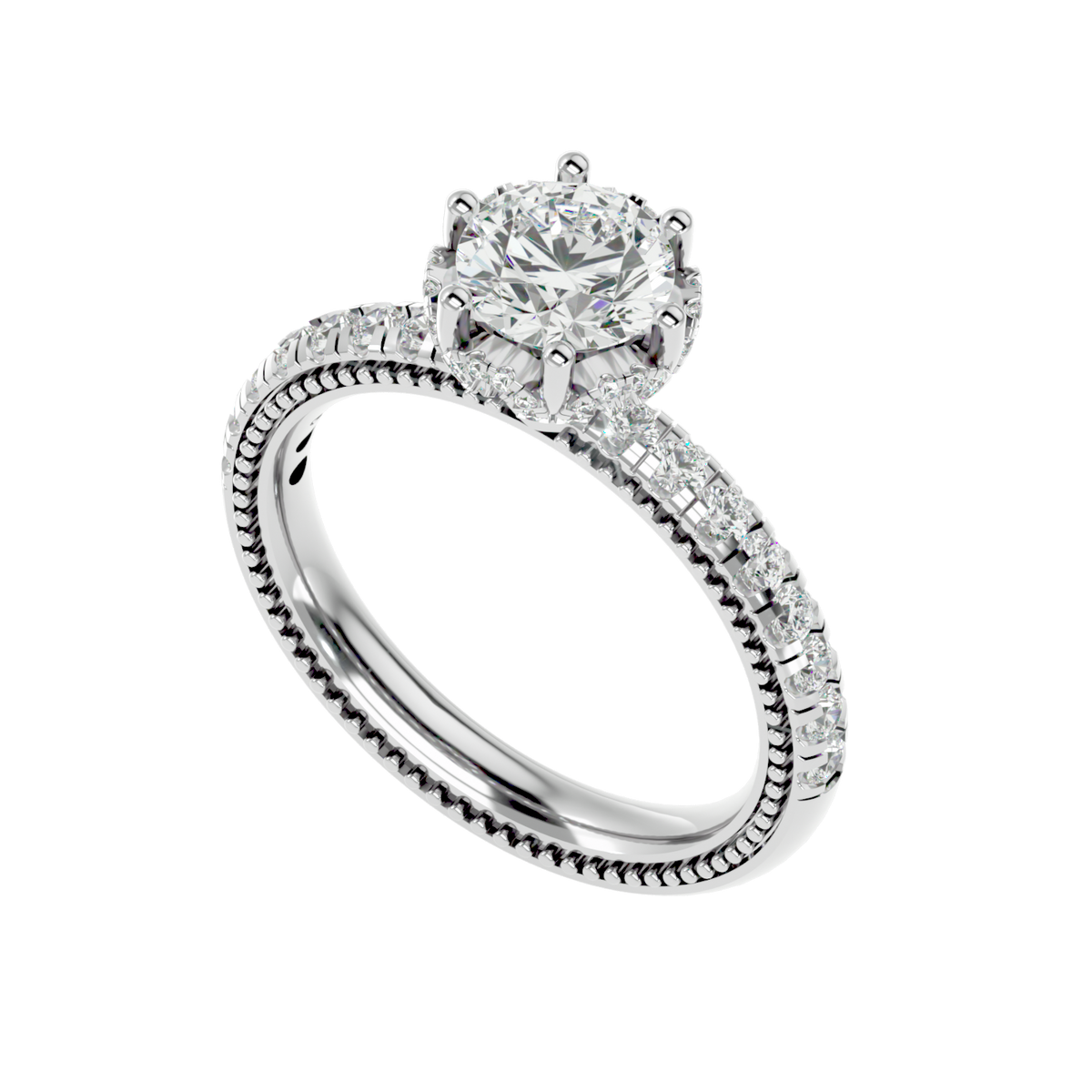 Milgrain Pavé Solitaire Diamond Ring