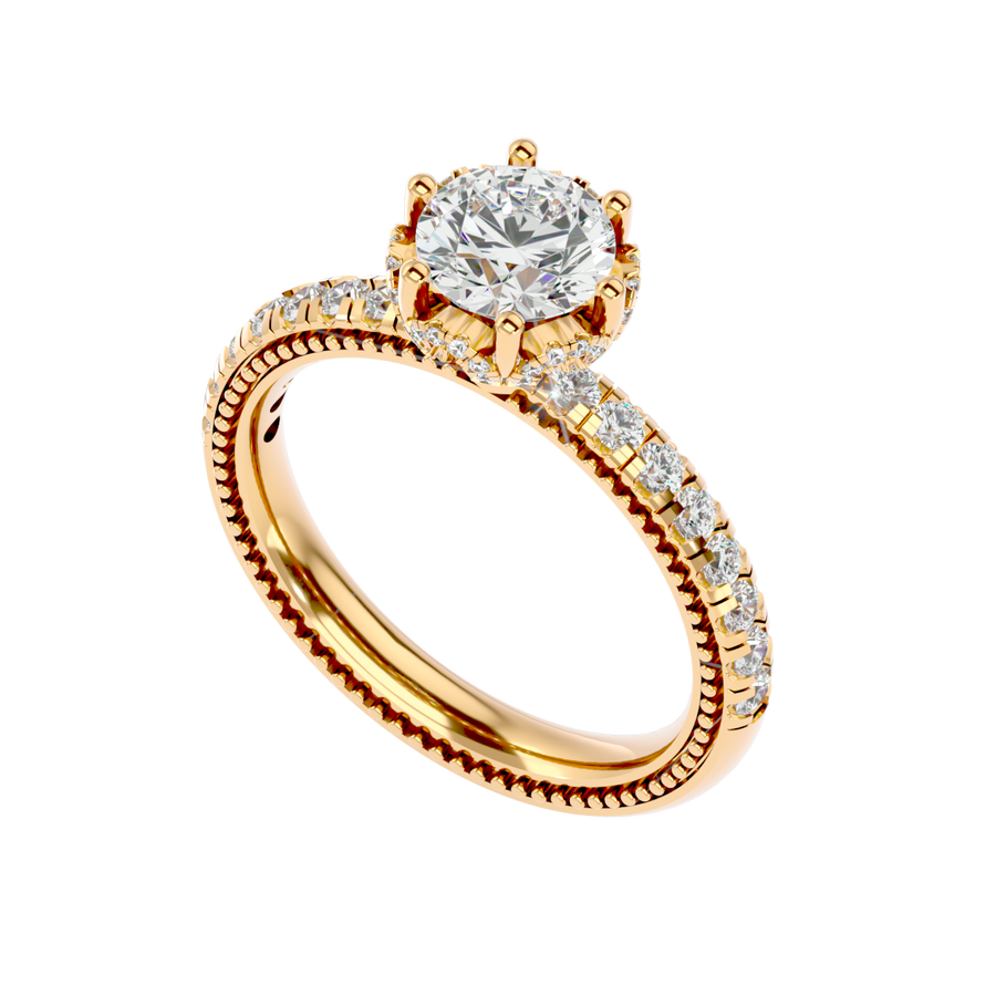 Milgrain Pavé Solitaire Diamond Ring