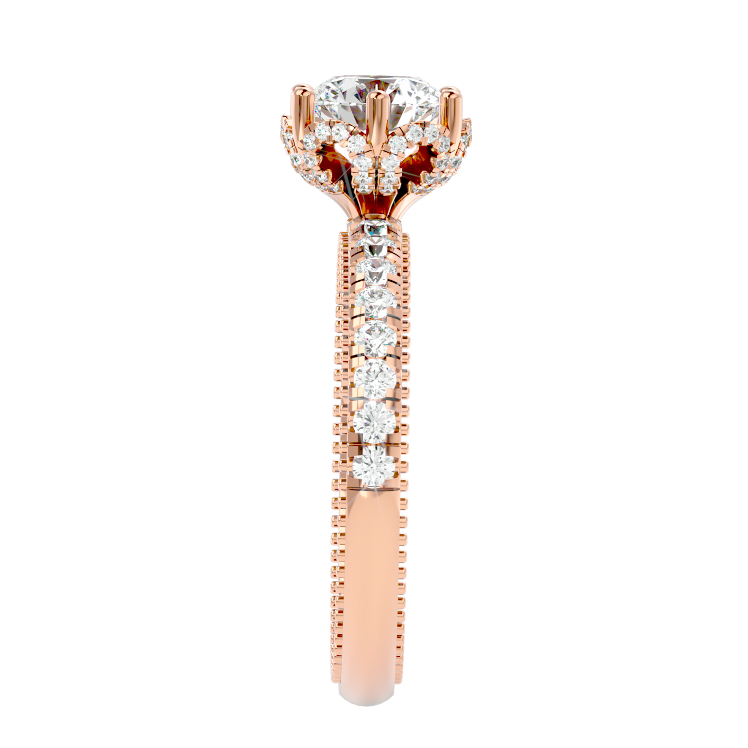 Milgrain Pavé Solitaire Diamond Ring