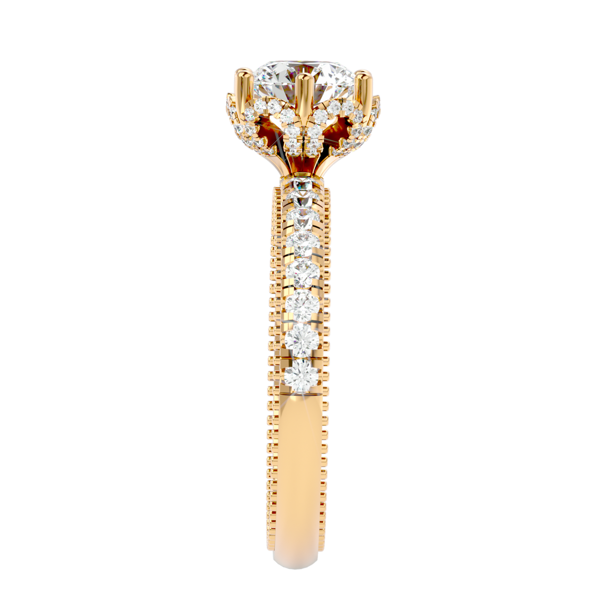 Milgrain Pavé Solitaire Diamond Ring