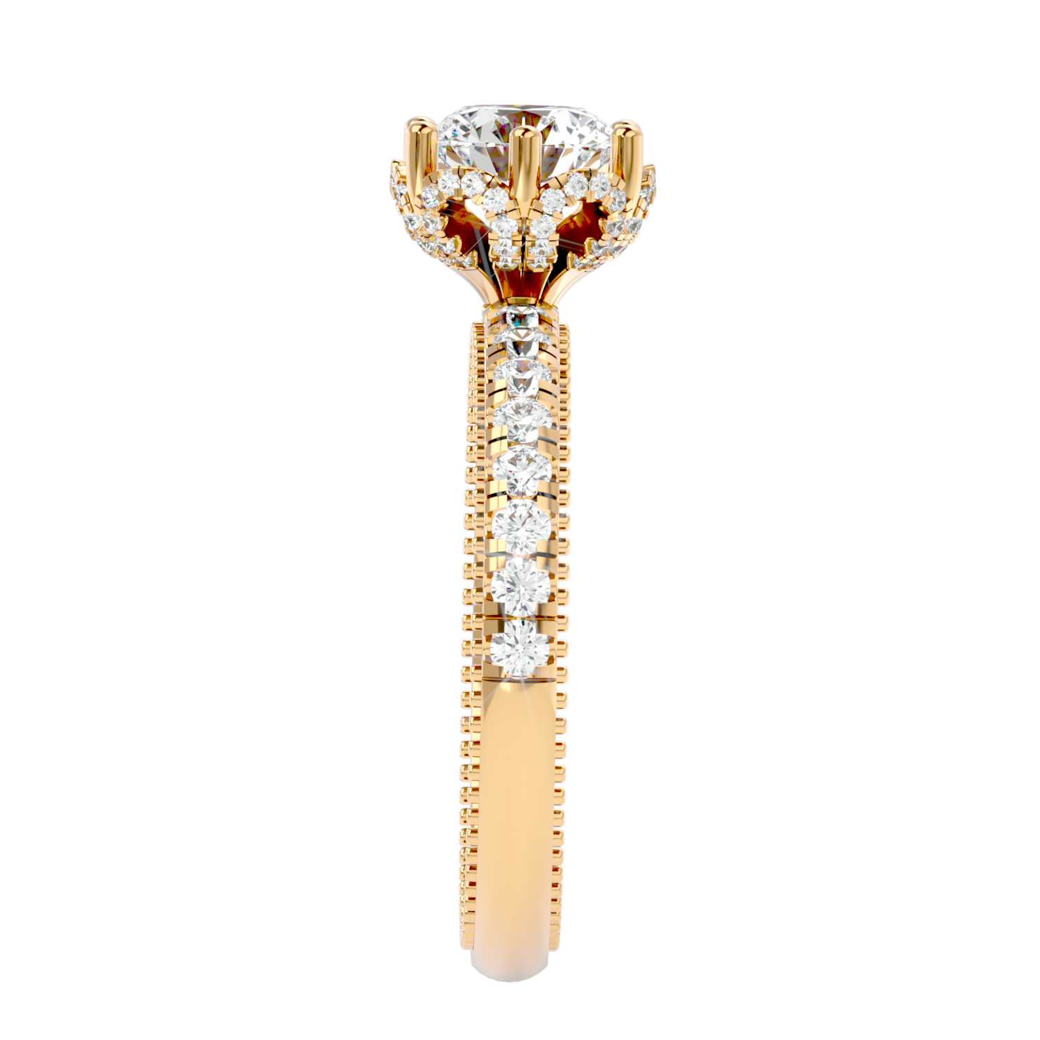Milgrain Pavé Solitaire Diamond Ring