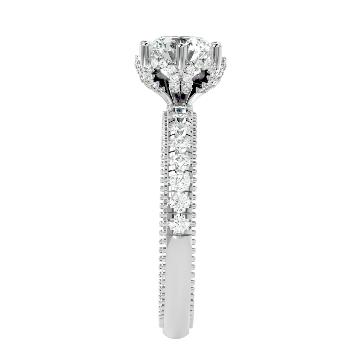 Milgrain Pavé Solitaire Diamond Ring