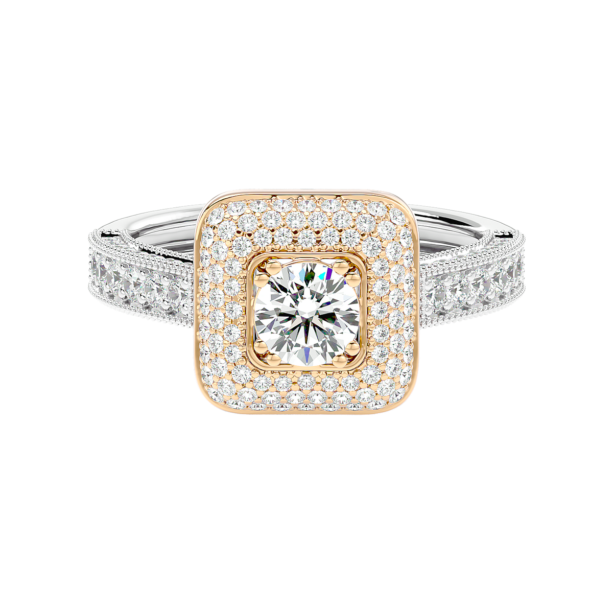 Cushion Halo Two-Tone Diamond Ring