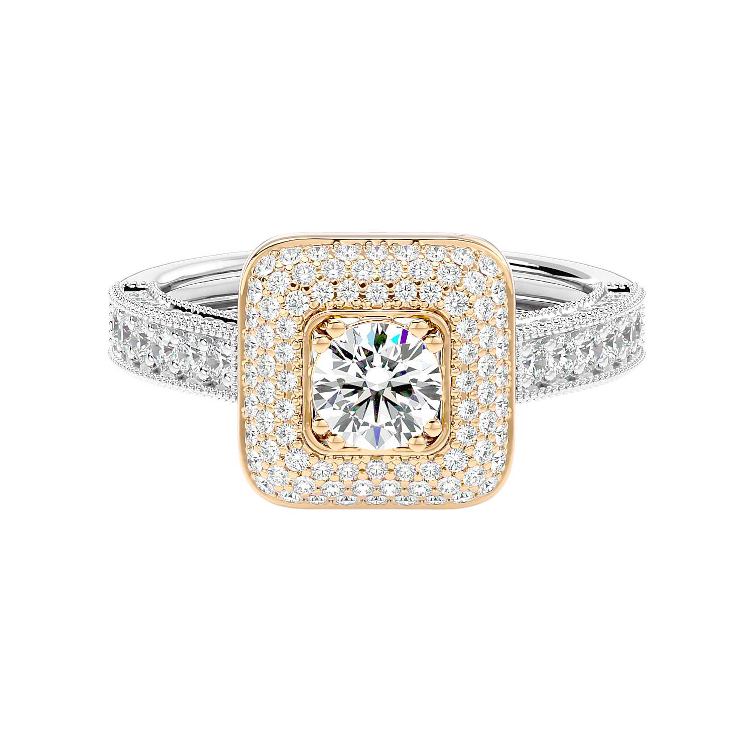 Cushion Halo Two-Tone Diamond Ring