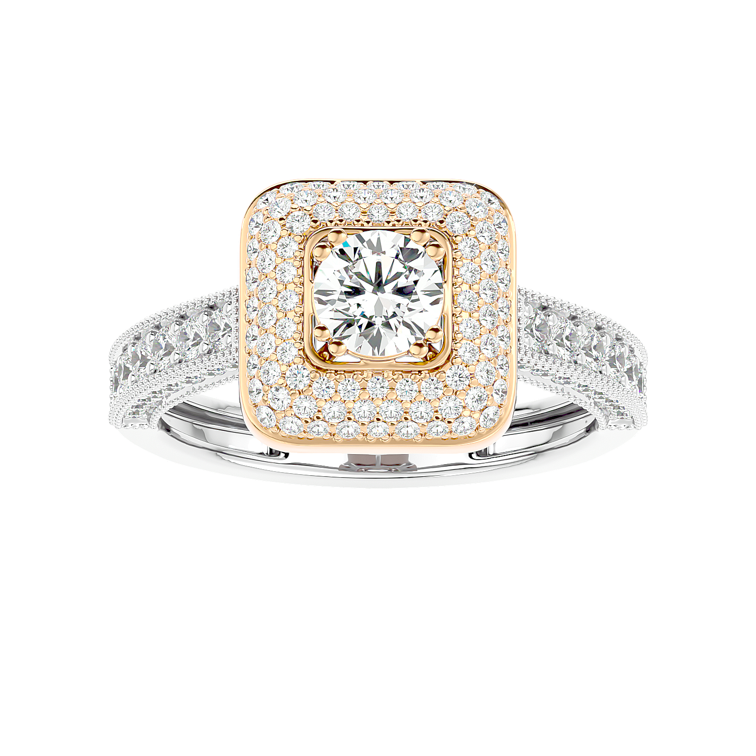 Cushion Halo Two-Tone Diamond Ring