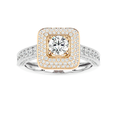 Cushion Halo Two-Tone Diamond Ring
