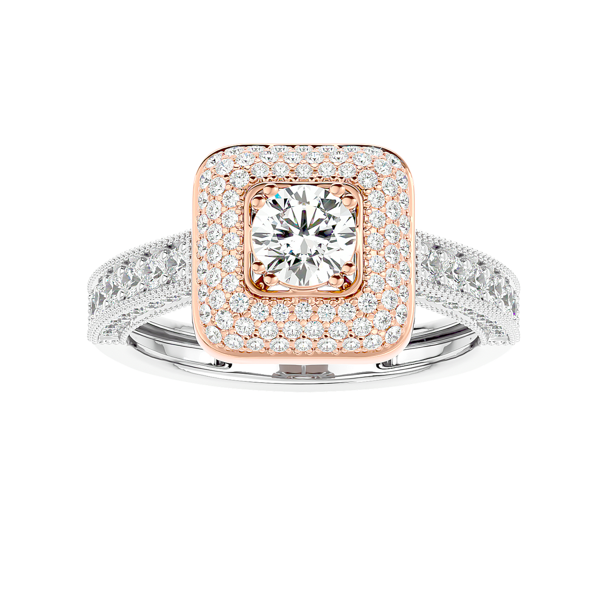 Cushion Halo Two-Tone Diamond Ring