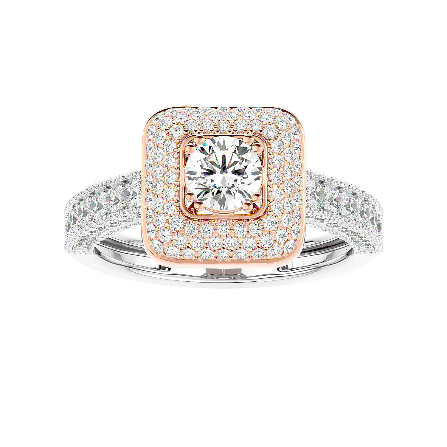Cushion Halo Two-Tone Diamond Ring