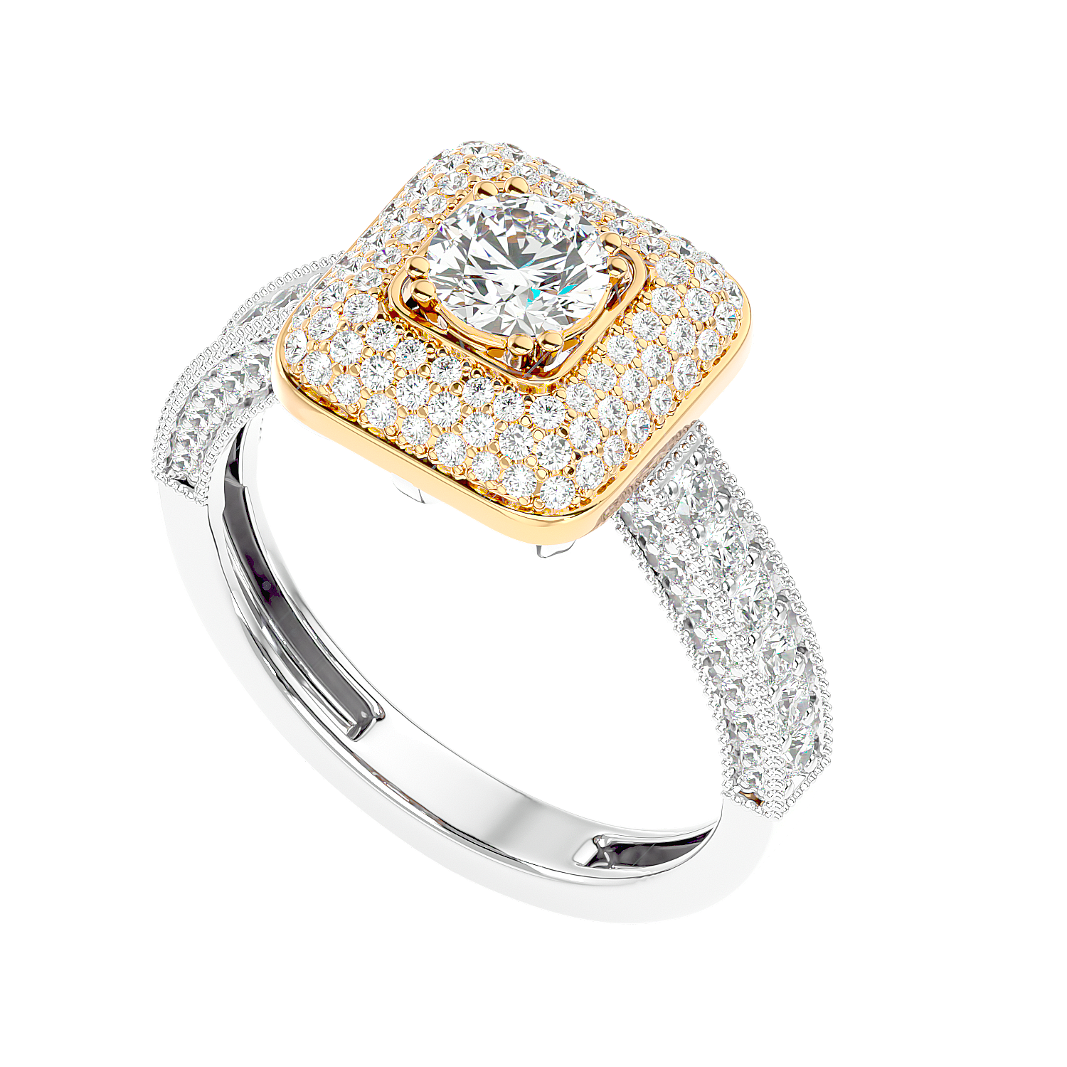 Cushion Halo Two-Tone Diamond Ring