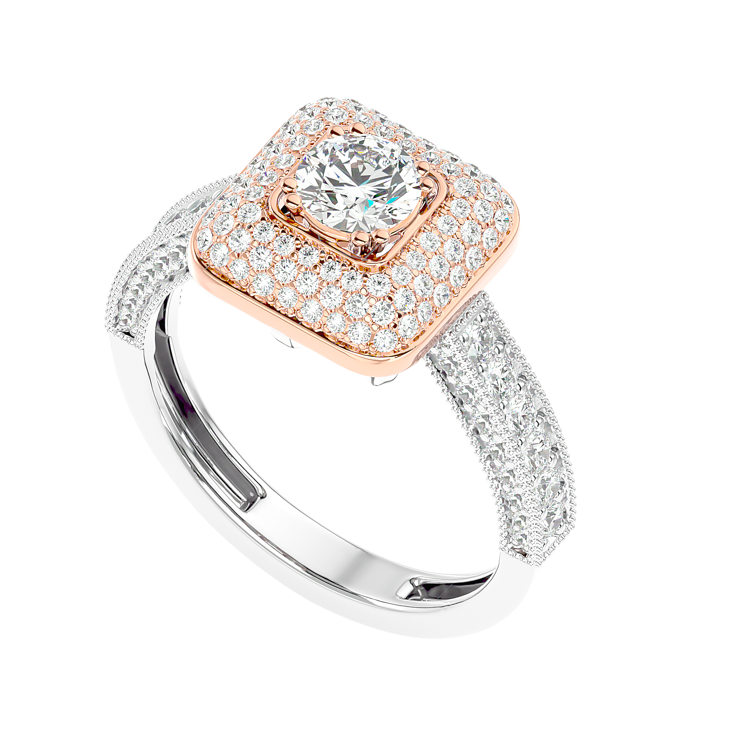 Cushion Halo Two-Tone Diamond Ring