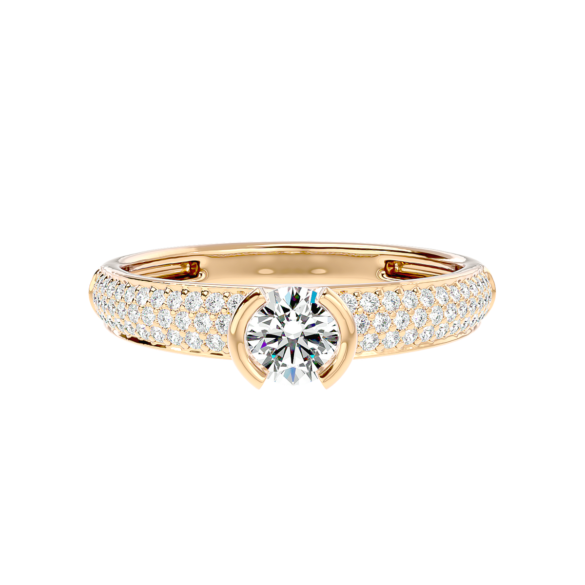 Curved Prong Pave Diamond Ring