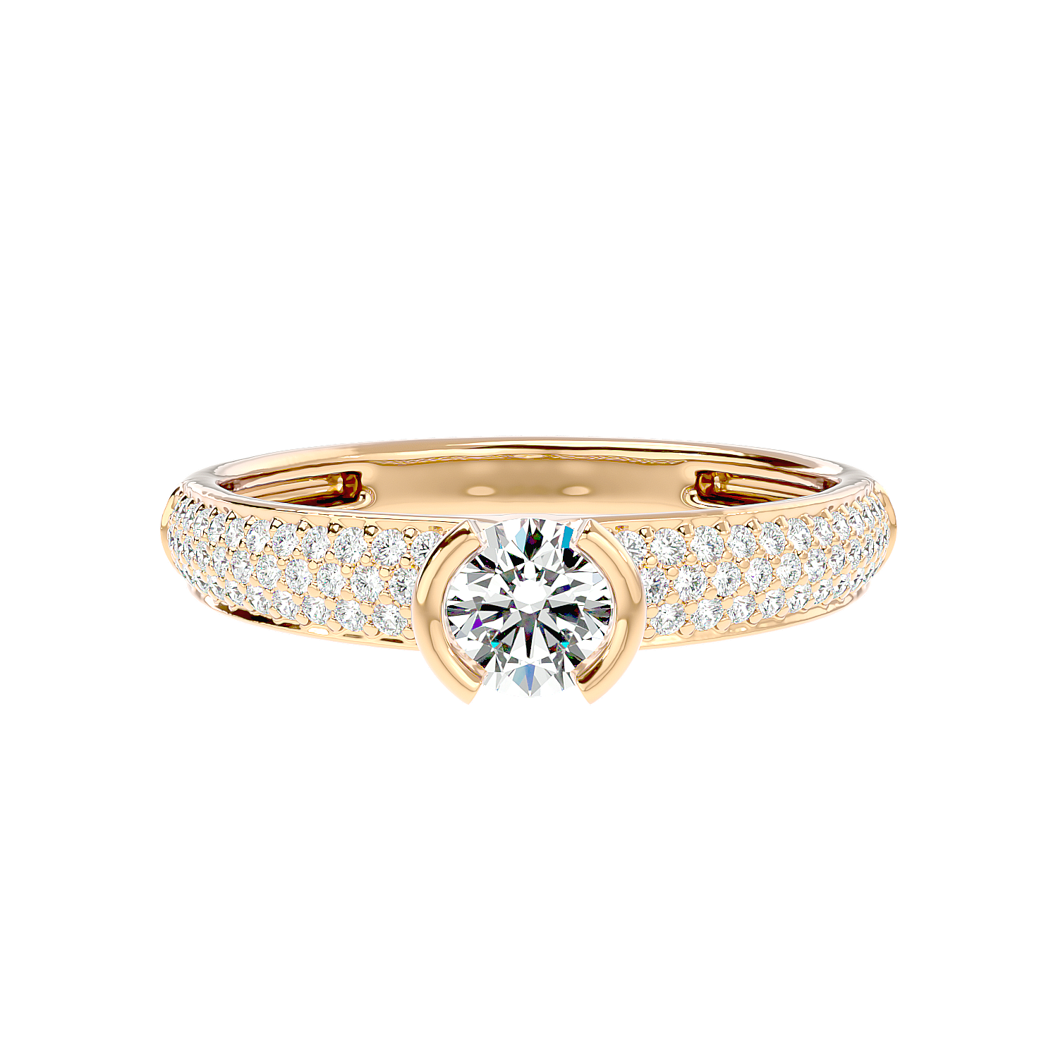 Curved Prong Pave Diamond Ring